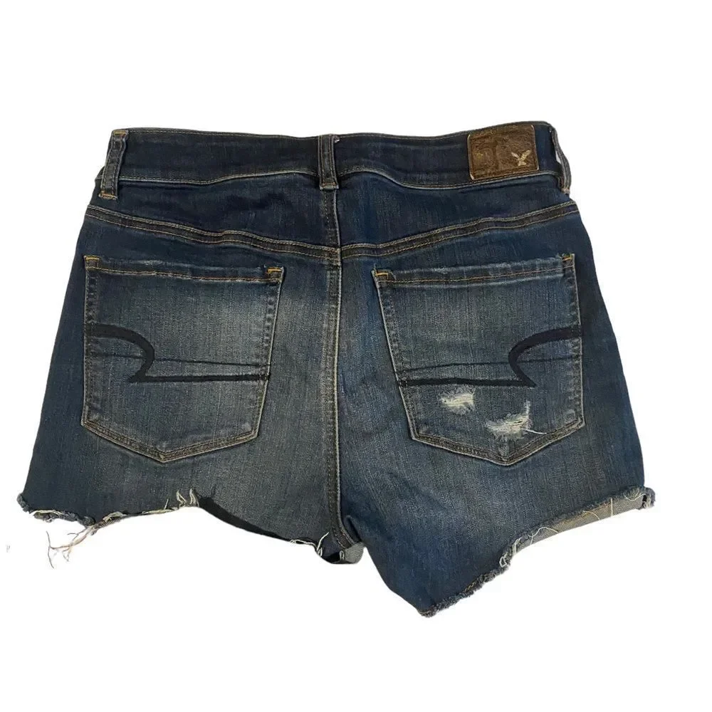 American Eagle Hi Rise Shortie Denim Distressed Shorts‎ Sz 6